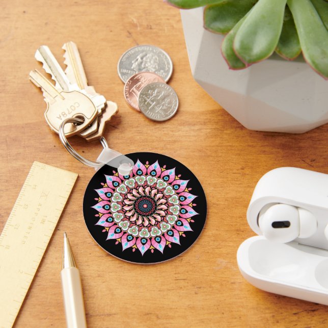 Porte-clés Mandala Porte - clé Rose, Vert Et Bleu (Bureau)