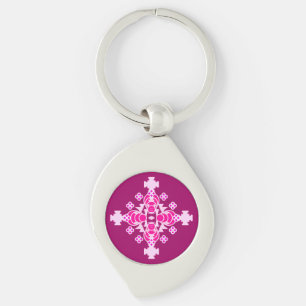 Porte-clés Mandala quatre points - rose pâle et prune