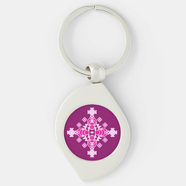 Porte-clés Mandala quatre points - rose pâle et prune (Devant)