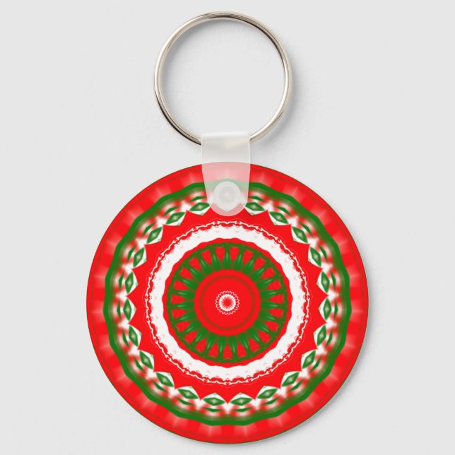 Porte-clés Mandala rouge, blanc et vert (Recto)