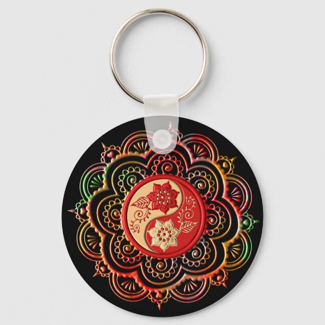 Porte-clés Mandala rouge et or (Recto)