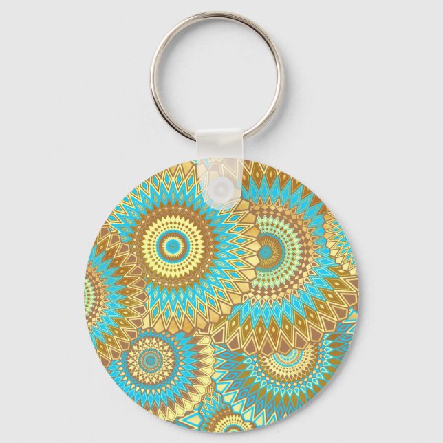 Porte-clés Mandala superposé bleu marron or (Recto)