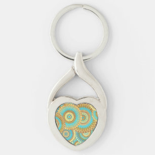 Porte-clés Mandala superposé bleu marron or