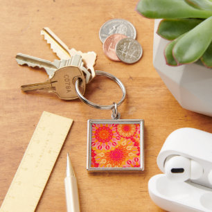 Porte-clés Mandala superposé orange rose jaune