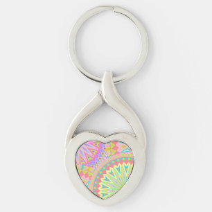 Porte-clés Mandala superposé rose bleu jaune menthe violet