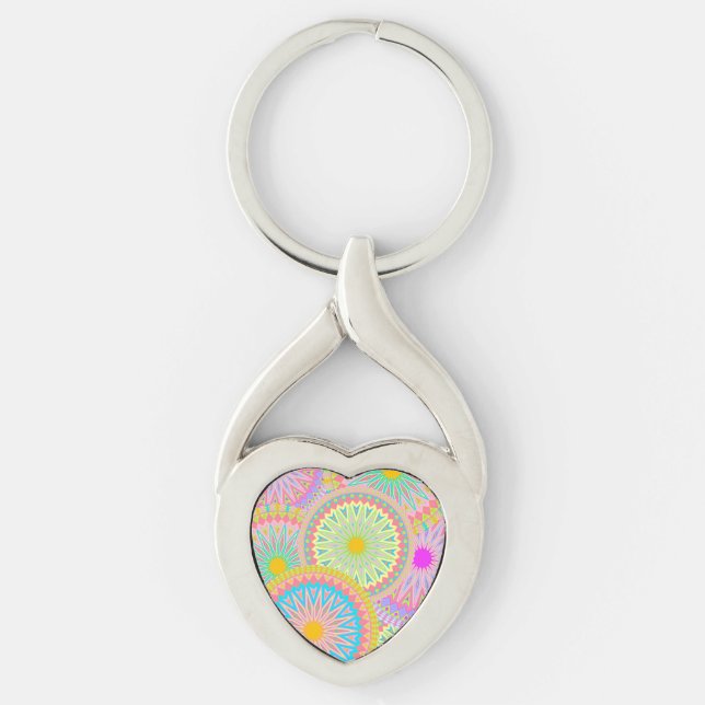 Porte-clés Mandala superposé rose bleu jaune menthe violet (Devant)