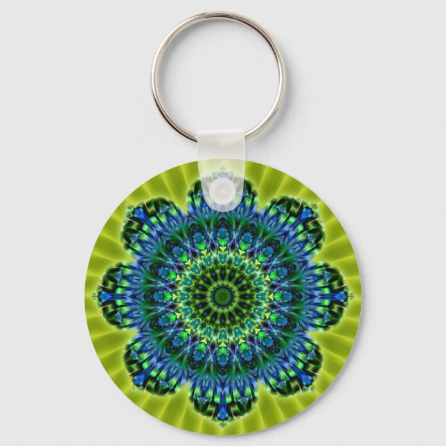 Porte-clés Mandala vert bleu | fleur vert clair (Recto)
