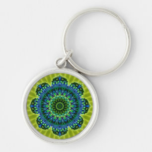 Porte-clés Mandala vert bleu   fleur vert clair