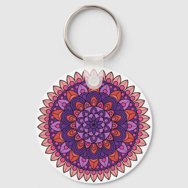 Porte-clés Mandala violet et rose (Recto)