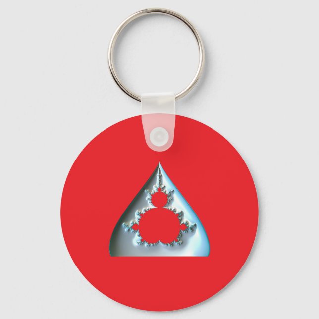 Porte-clés Mandelbrot argent sur fond rouge (Recto)