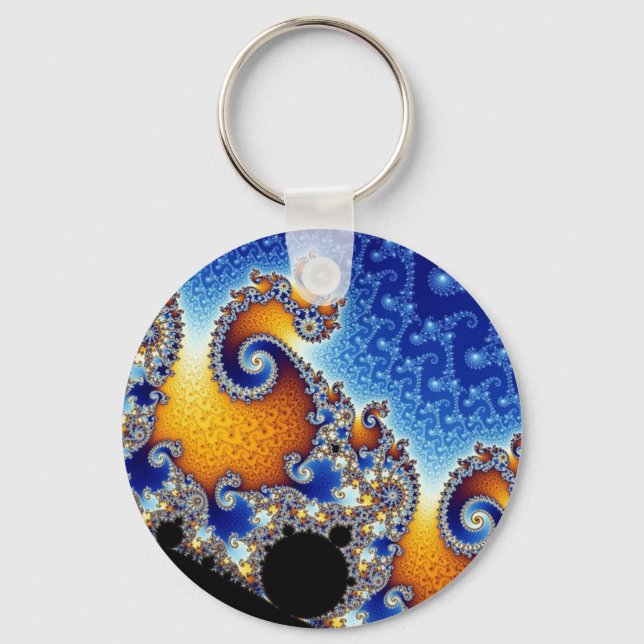 Porte-clés Mandelbrot bleu double spirale fractale (Recto)