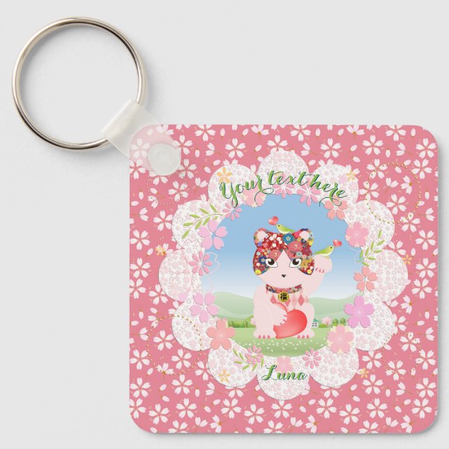 Porte-clés Maneki Neko Lucky Luna Carré (Recto)