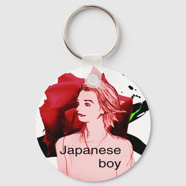Porte-clés MANGA garçon fleur rose (Recto)