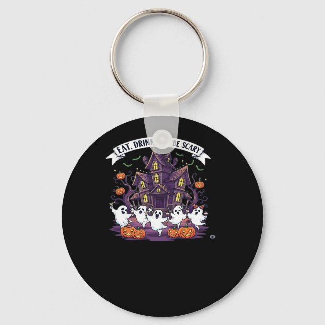 Porte-clés Manger, boire et être effrayant classique drôle ré (Recto)