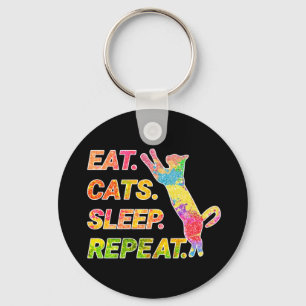 Porte-clés Manger, Dormir, Chats, Répéter - Amoureux des chat