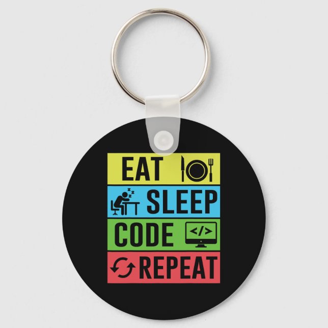Porte-clés Manger Dormir Code Répéter Drôle Programmation Ret (Recto)