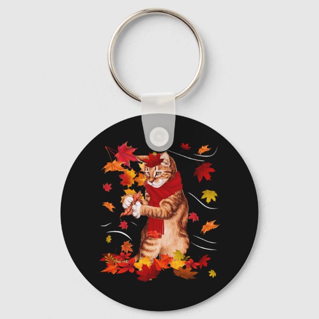 Porte-clés Maple Cat Automne Maple Hello Fall Leaf Cadeau Fem (Recto)