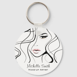 Porte-clés Maquillage féminin minimaliste noir et blanc éléga
