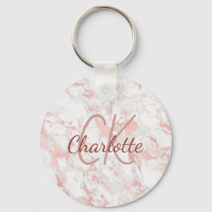 Porte-clés Marble rose gold monogram initials name 
