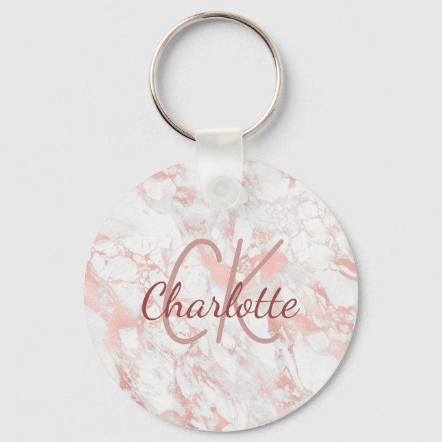 Porte-clés Marble rose gold monogram initials name  (Recto)