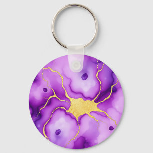 Porte-clés Marbre Abstrait à Motif Or Pourpre