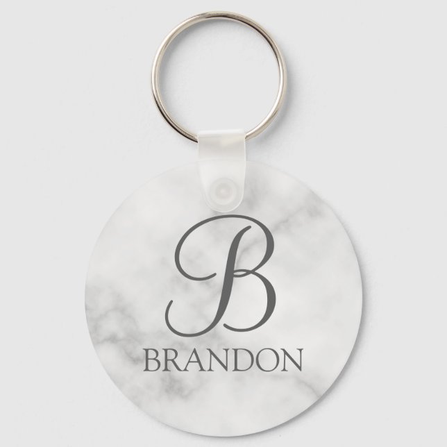 Porte-clés Marbre blanc de script personnalisé Monogramme et  (Recto)