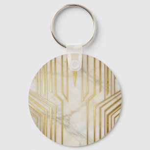 Porte-clés Marbre Blanc Luxueux Motif Géométrique Or