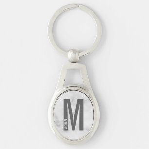 Porte-clés Marbre Blanc Monogramme et Nom Personnalisés Moder