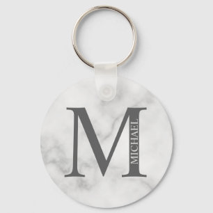 Porte-clés Marbre blanc Monogramme personnalisé et nom