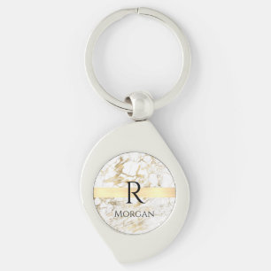 Porte-clés Marbre Blanc & Or Barre Or, DIY Monogramme Nom Noi