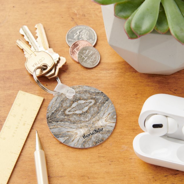Porte-clés Marbre blanc or craquelé moderne (Bureau)