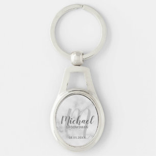 Porte-clés Marbre blanc Script moderne Groomsmen personnalisé