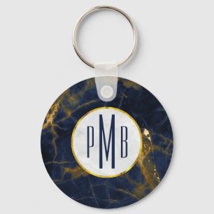 Porte-clés Marbre bleu marine et or Marbre moderne Monogramme
