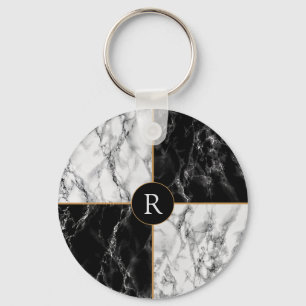 Porte-clés Marbre Chèque Noir & Blanc tendance - Ajouter Votr