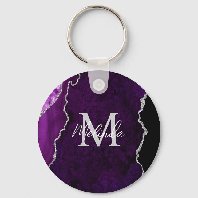 Porte-clés Marbre d'agate violet et argent (Recto)