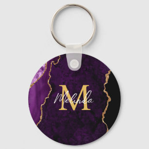 Porte-clés Marbre d'agate violet et or