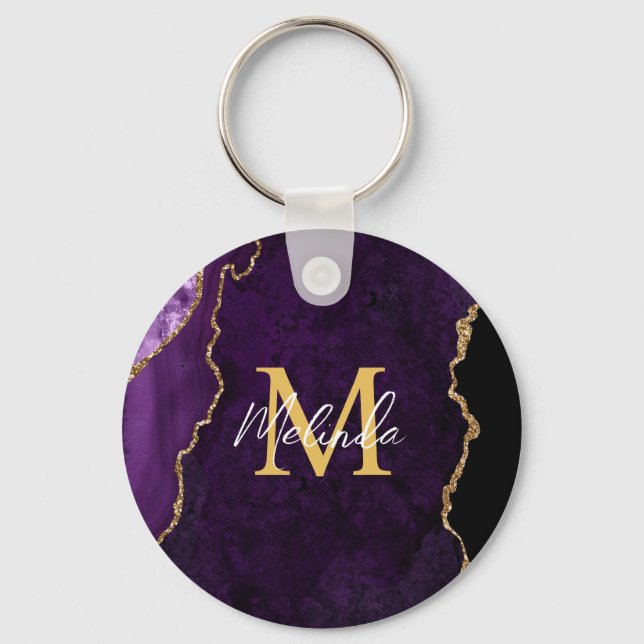 Porte-clés Marbre d'agate violet et or (Recto)