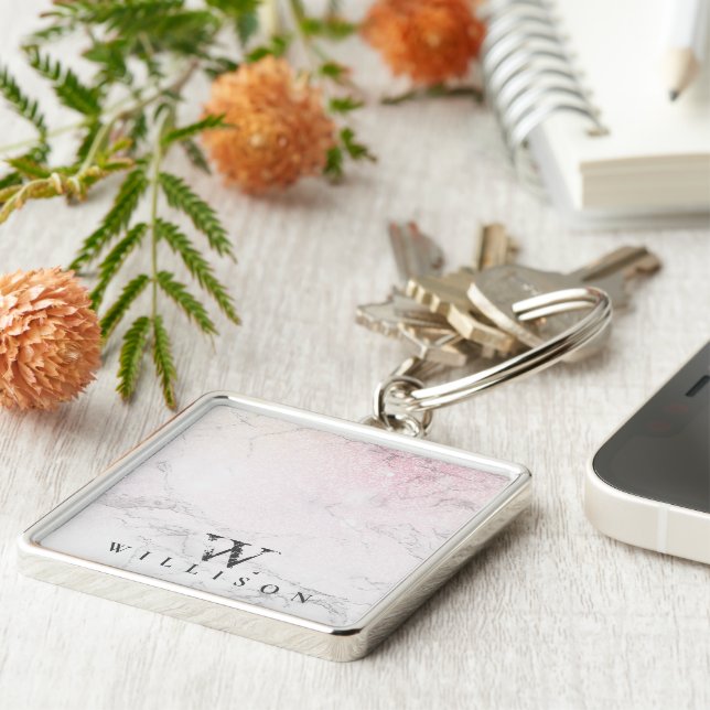 Porte-clés Marbre personnalisé avec parties scintillant rose (Côté)