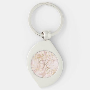 Porte-clés Marbre rose et blanc tourbillonnant paillettes dor