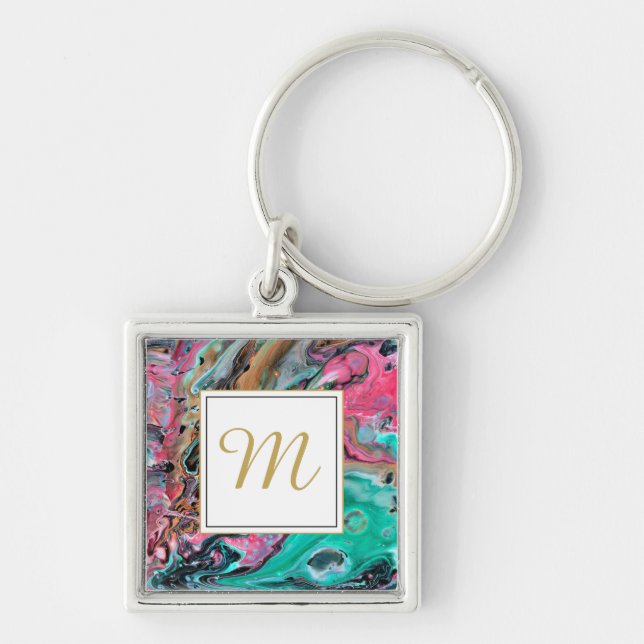 Porte-clés Marbre rose et vert monogramme (Devant)