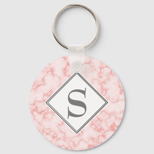 Porte-clés Marbre Rose Personnalisé Élégant Monogramme (Recto)