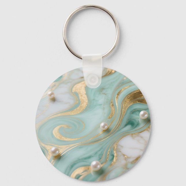 Porte-clés Marbre Turquoise Perle Tourbillon Doré (Recto)