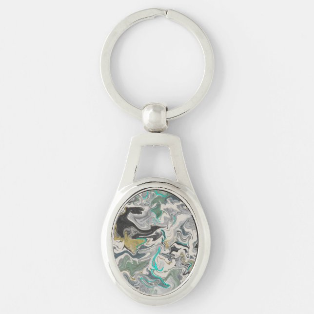 Porte-clés Marbrure de pierre avec veines de turquoise ovale (Devant)