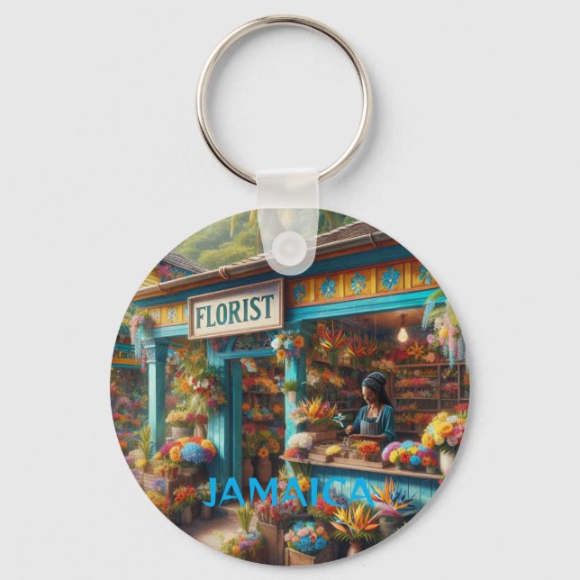 Porte-clés Marché aux fleurs en Jamaïque belle tropicale (Verso)