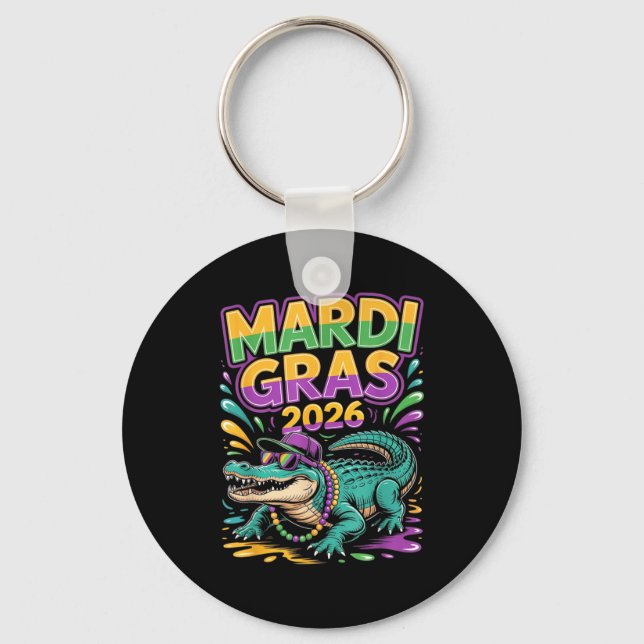 Porte-clés Mardi Gras 2026 Carnaval Alligator (Recto)