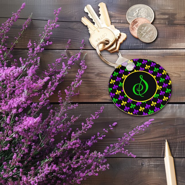 Porte-clés Mardi Gras Fleur de Lis Motif Monogramme personnal (Créateur téléchargé)