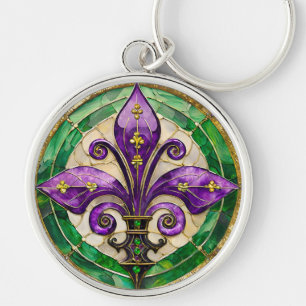 Porte-clés Mardi Gras Vitrail Fleur de lis