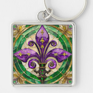 Porte-clés Mardi Gras Vitrail Fleur de lis