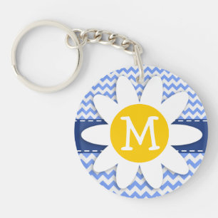 Porte-clés Marguerite de ressort ; Motif bleu de Chevron