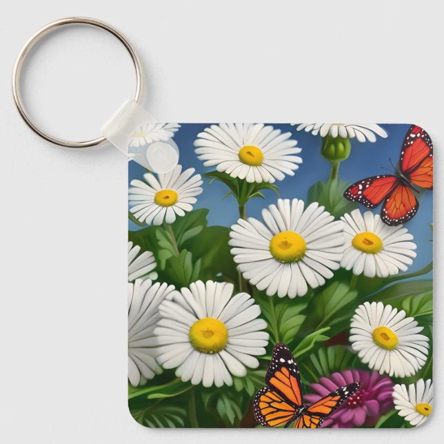 Porte-clés Marguerite Et Papillons Artsy (Recto)